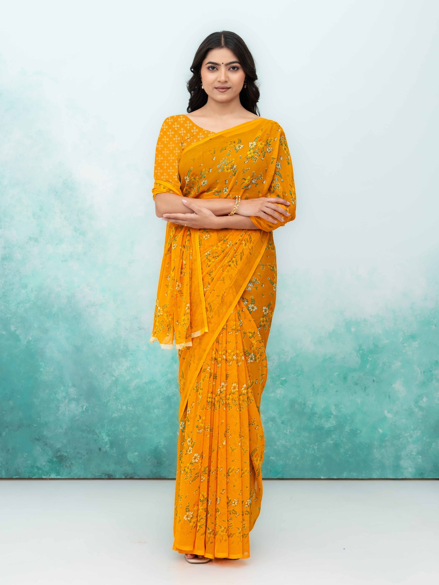 Yellow Chiffon Saree