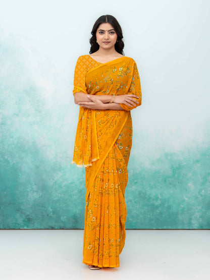 Yellow Chiffon Saree