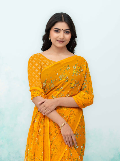 Yellow Chiffon Saree