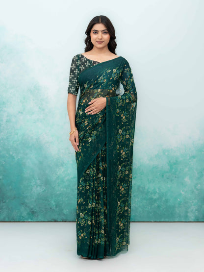 Dark Green Chiffon Saree