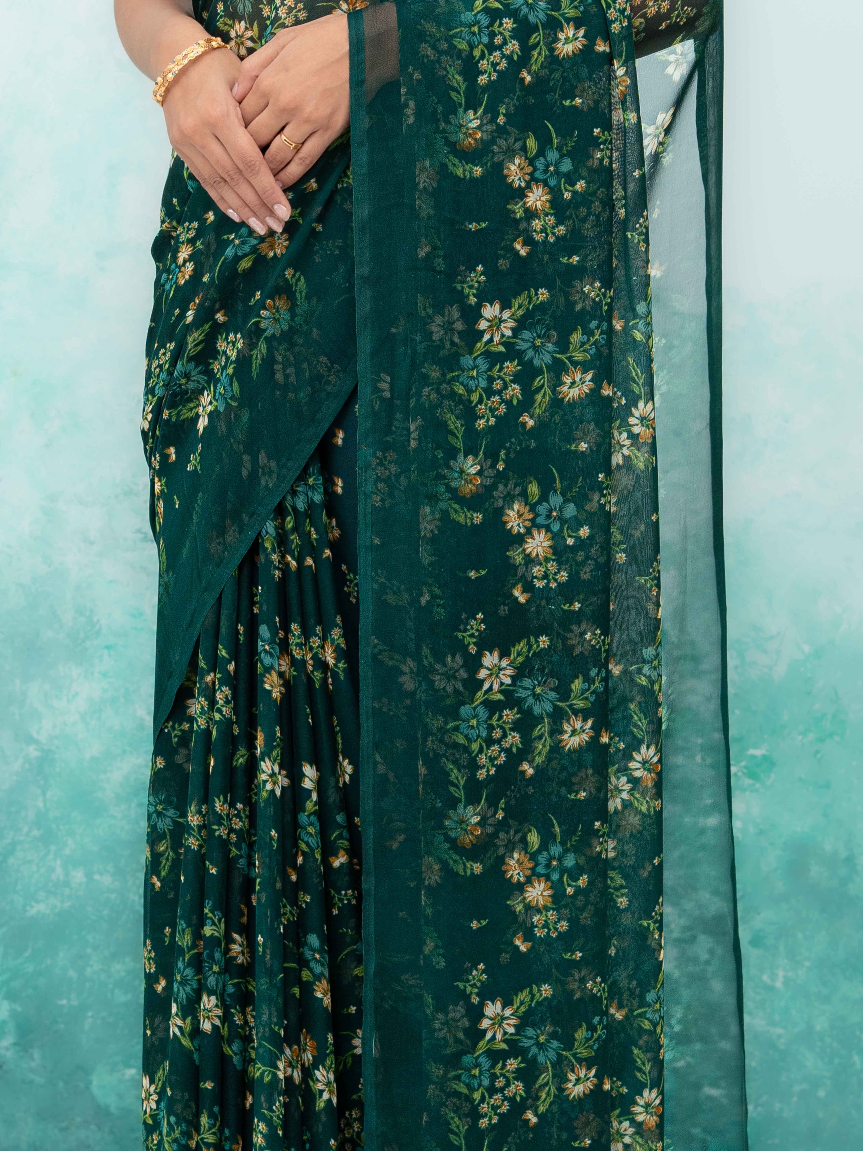 Dark Green Chiffon Saree