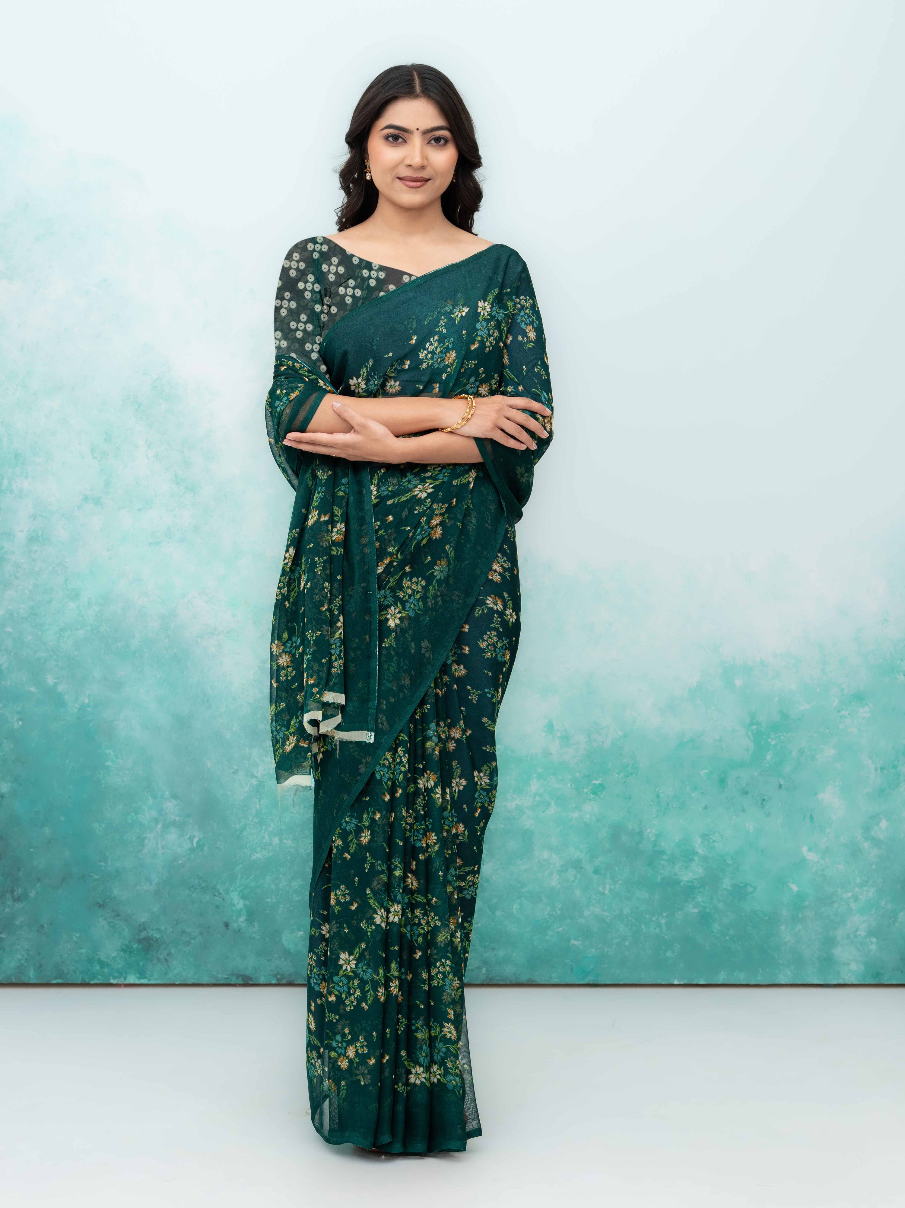 Dark Green Chiffon Saree