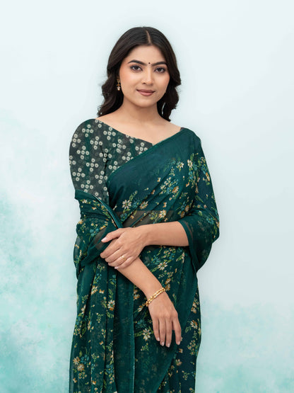 Dark Green Chiffon Saree