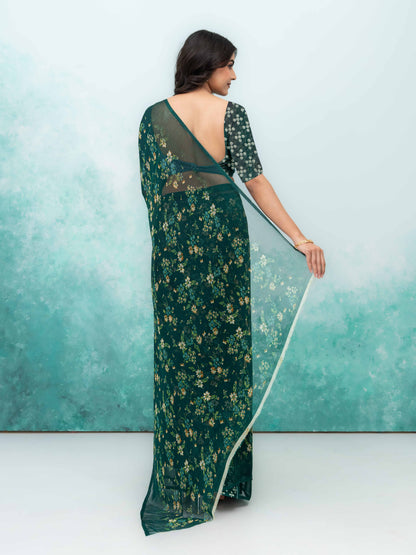 Dark Green Chiffon Saree