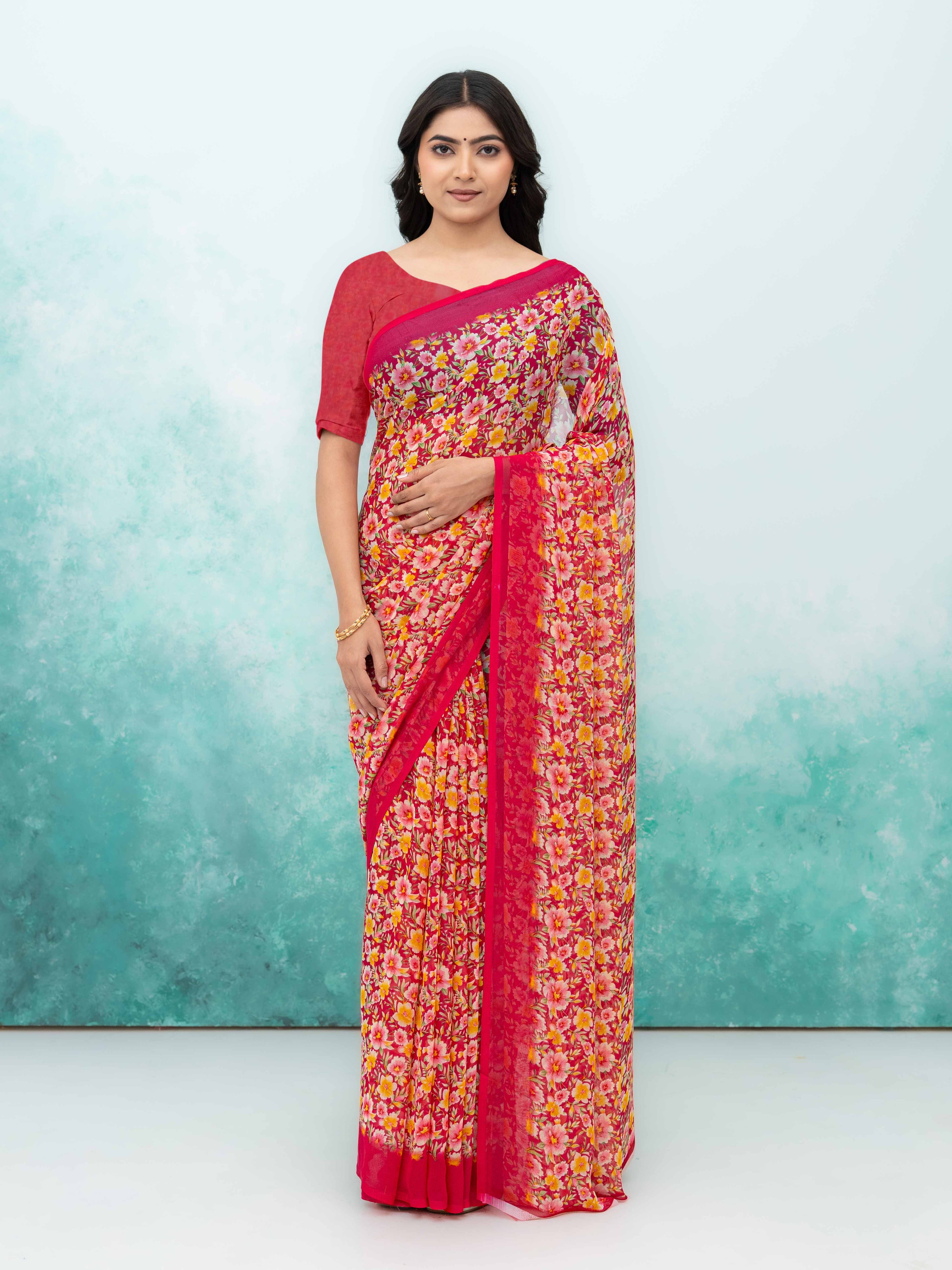 Maroon Georgette Saree