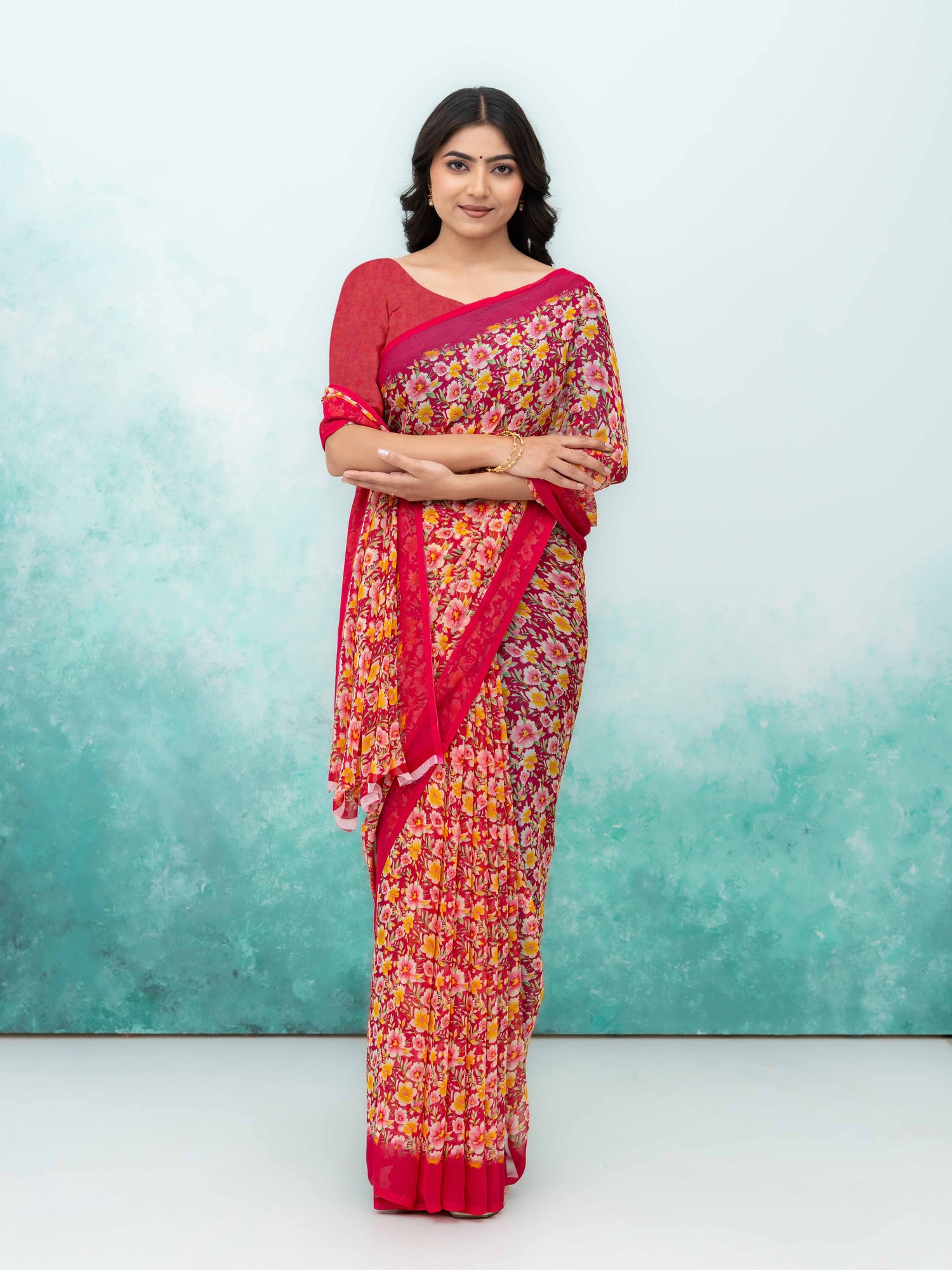 Maroon Georgette Saree