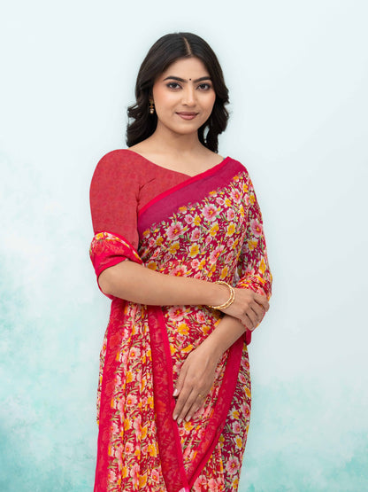 Maroon Georgette Saree