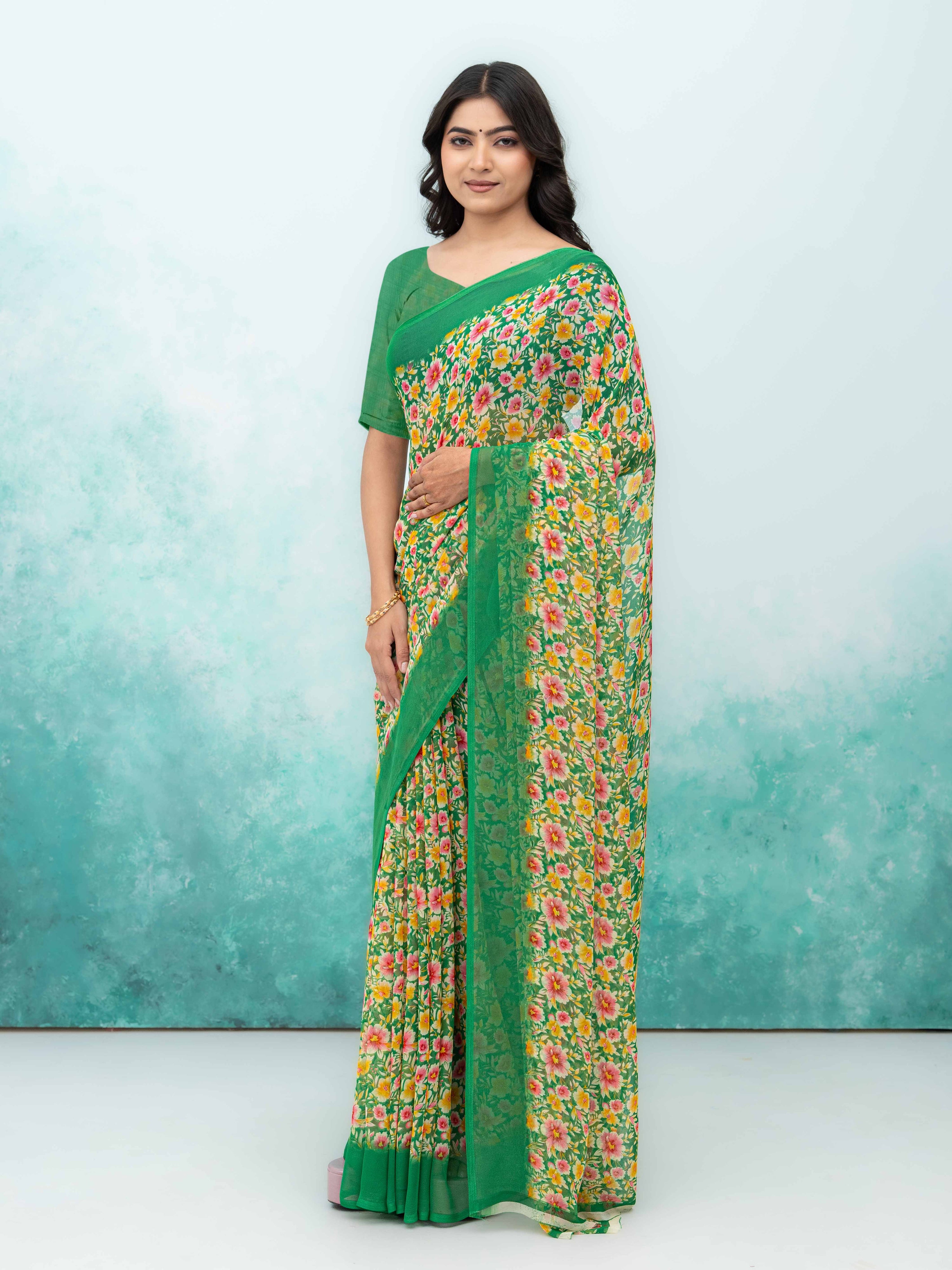Green Georgette Saree