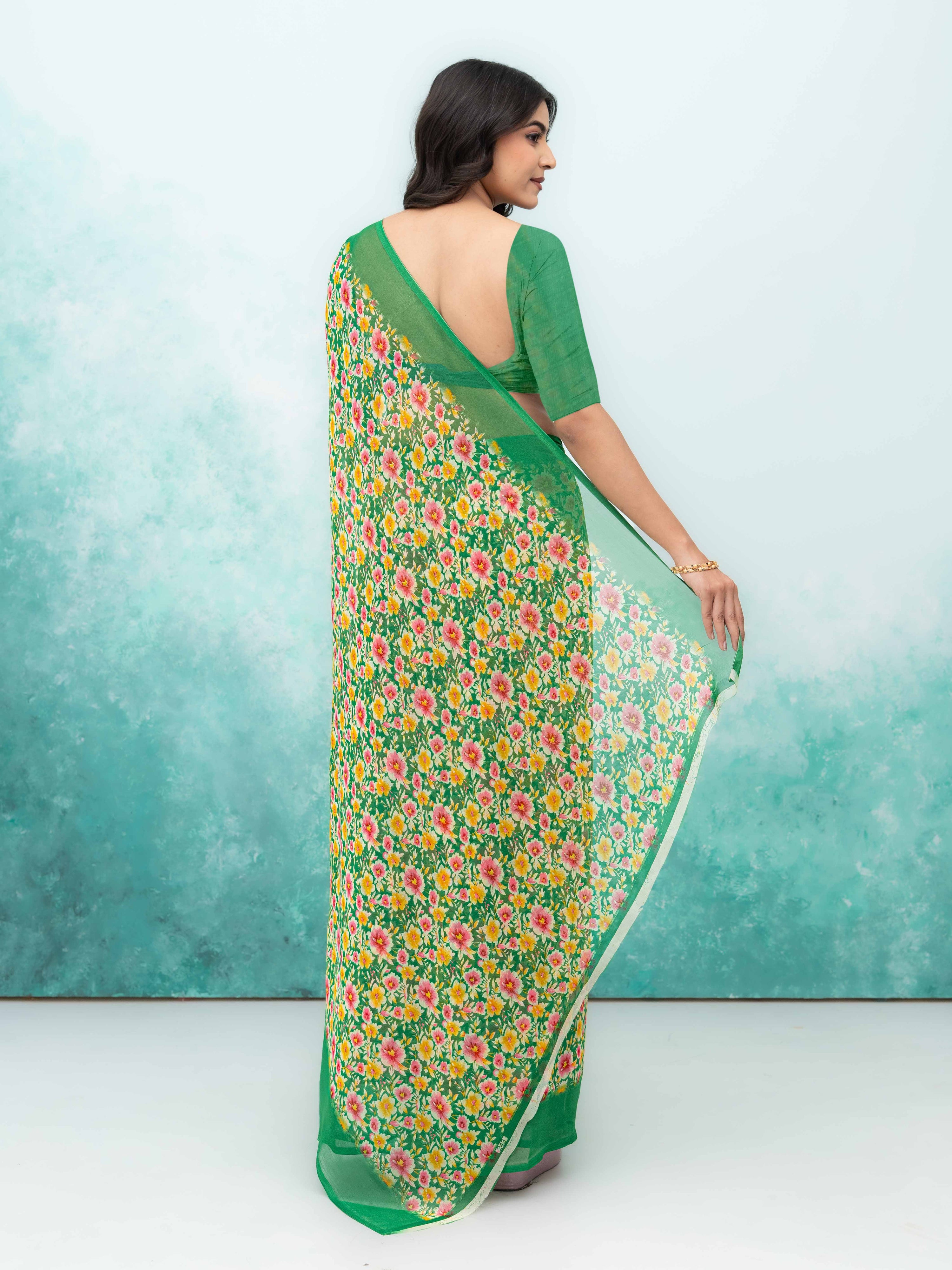 Green Georgette Saree
