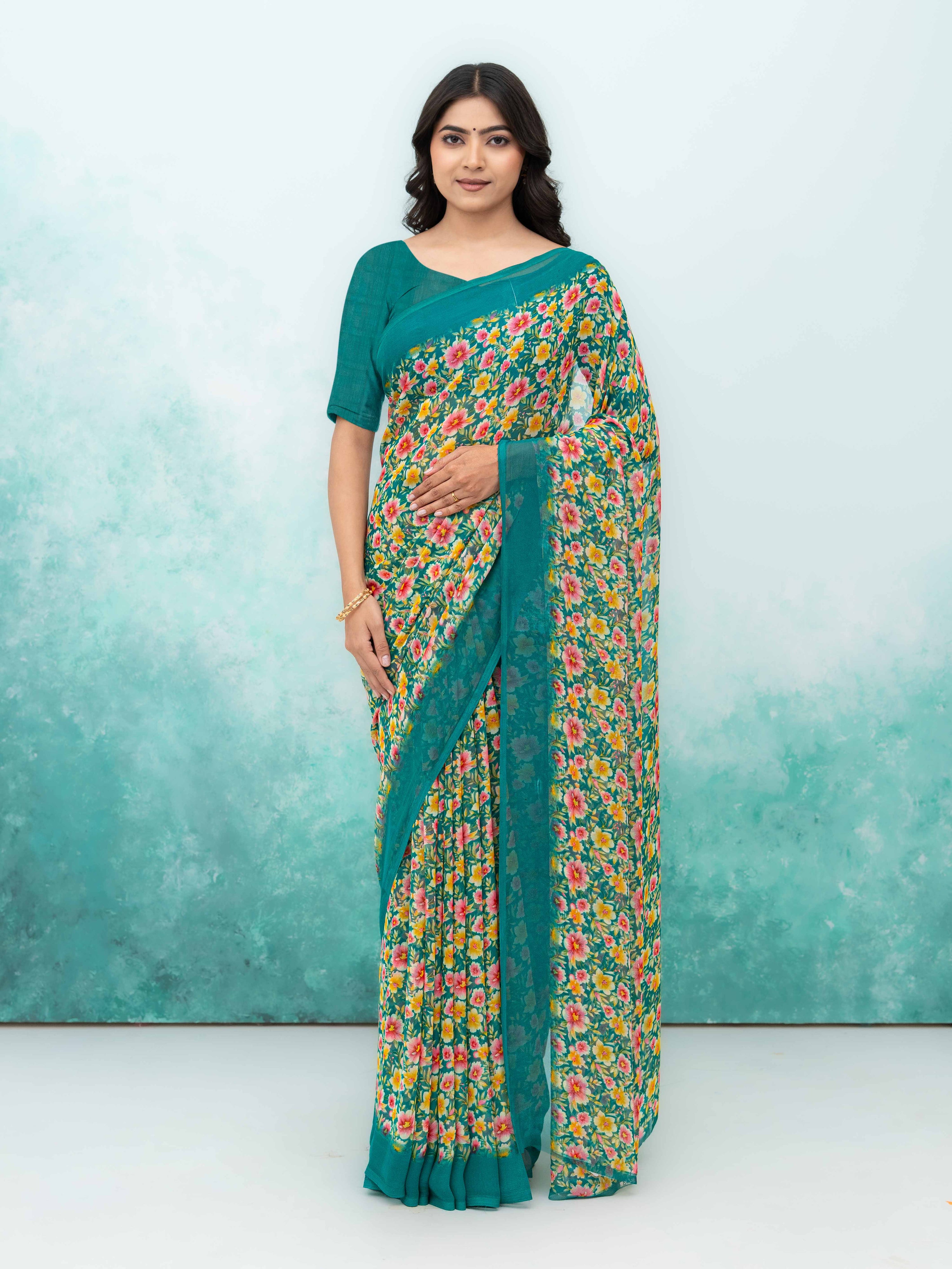 Teal Blue Georgette Saree