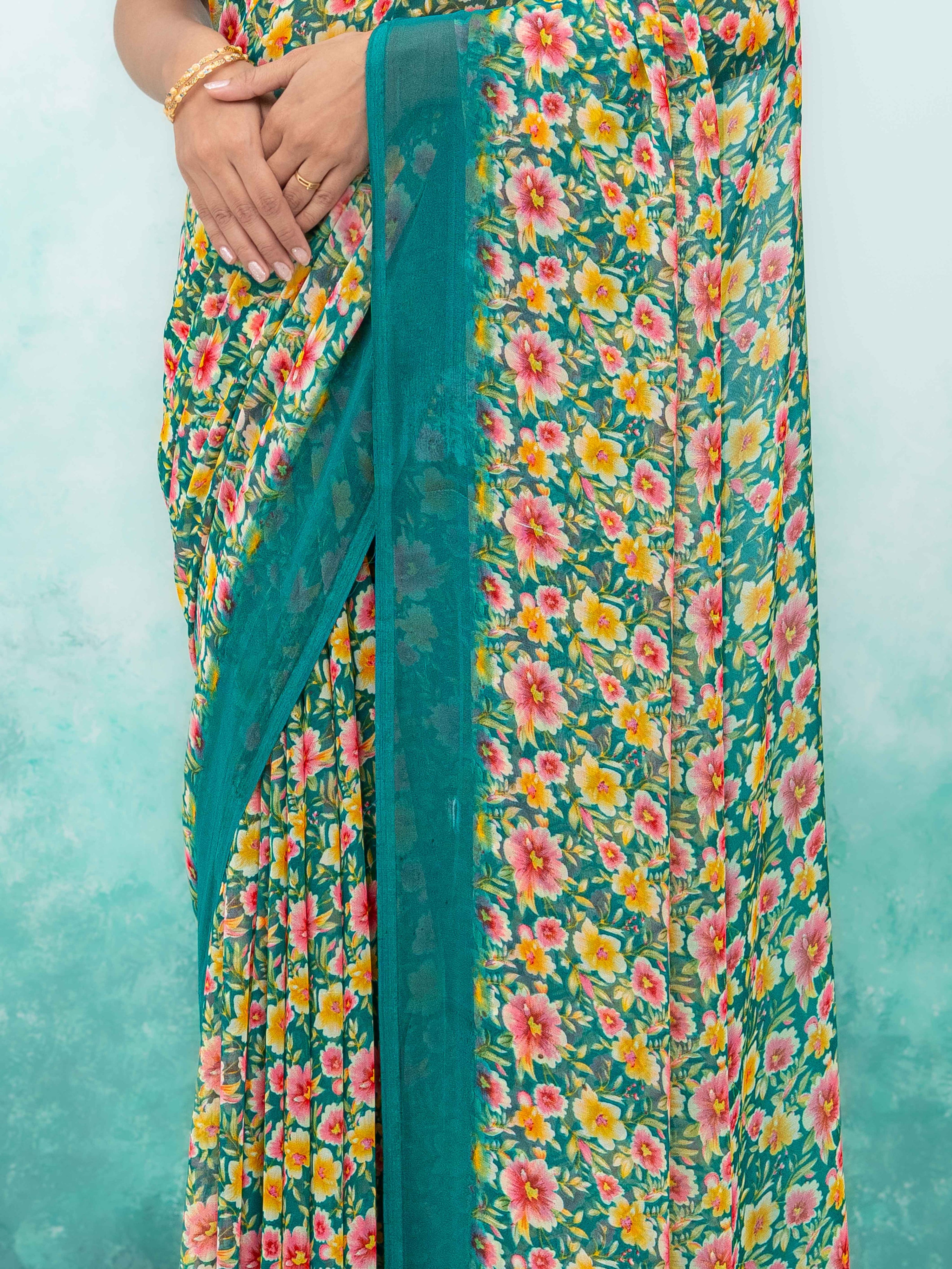 Teal Blue Georgette Saree