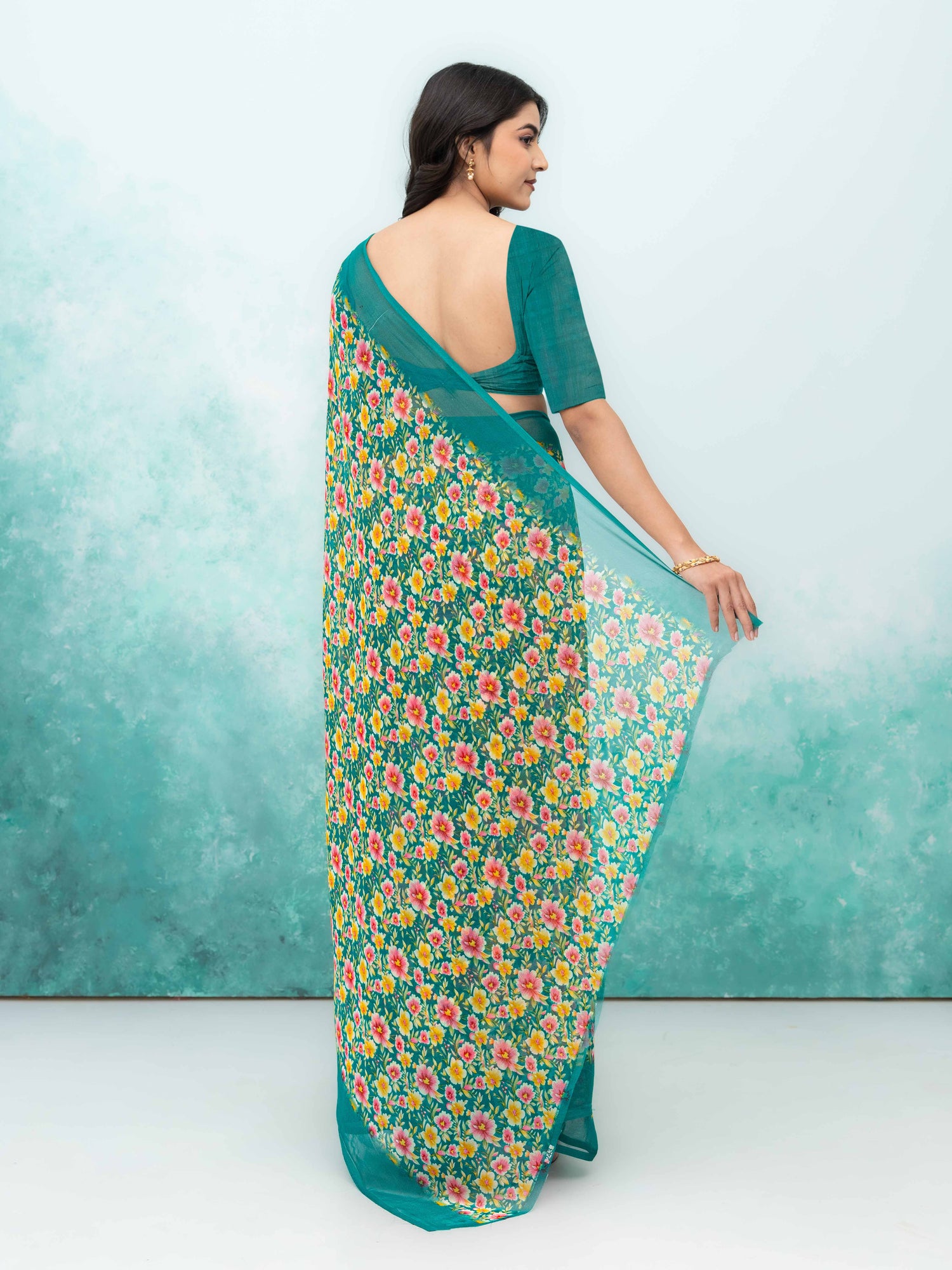 Teal Blue Georgette Saree