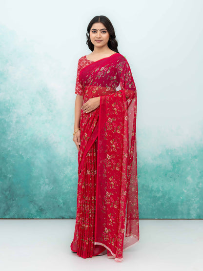 Maroon Chiffon Saree