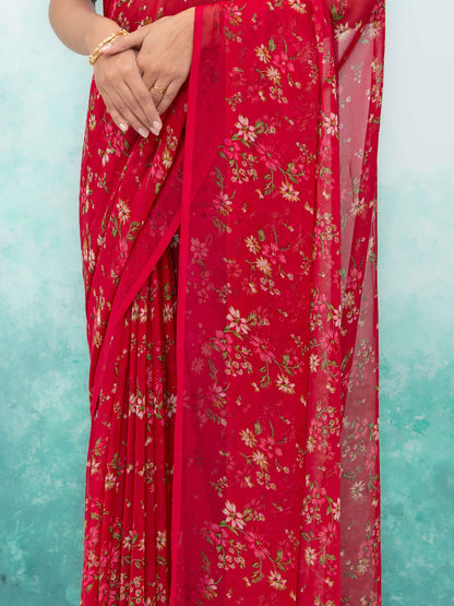 Maroon Chiffon Saree