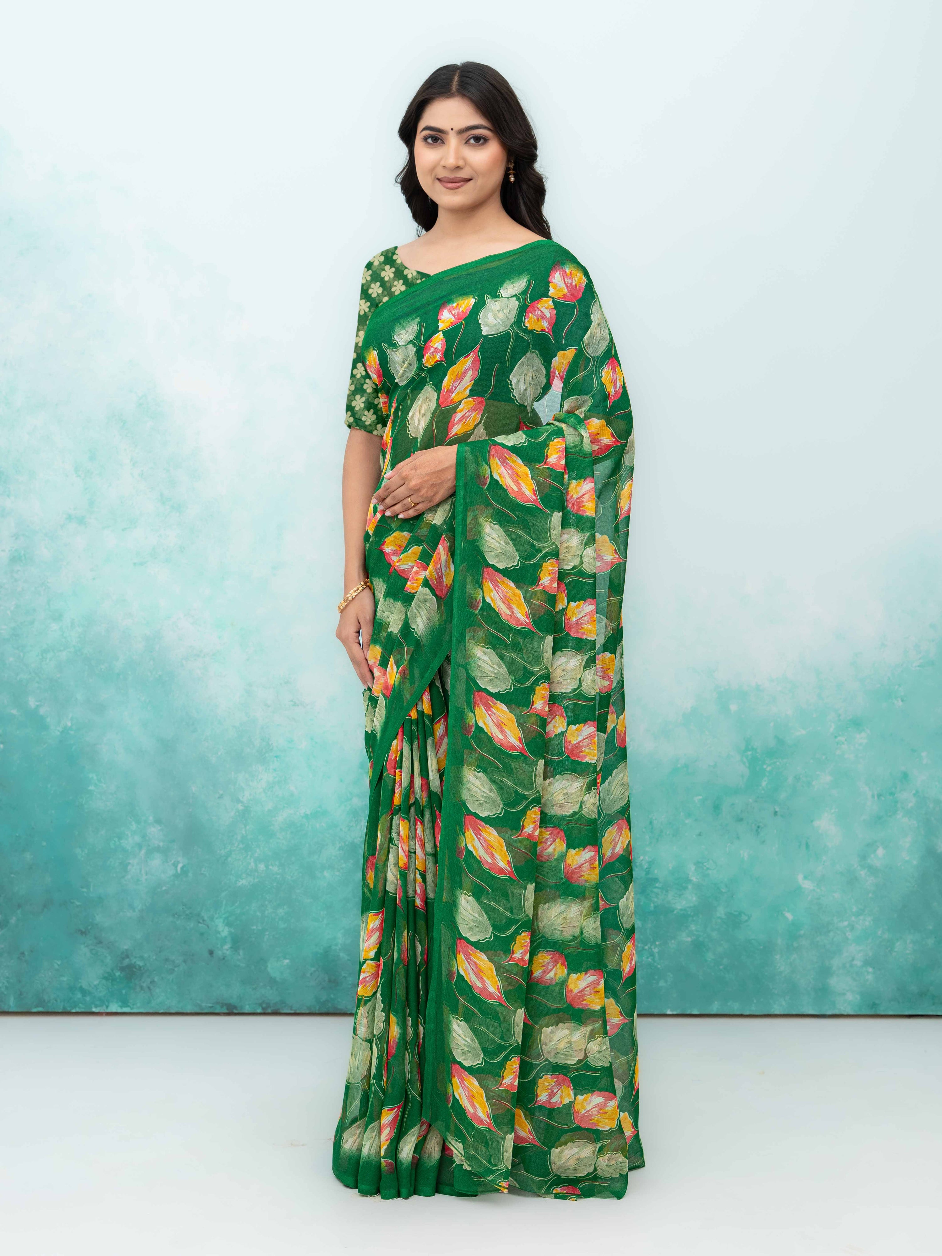 Green Chiffon Saree