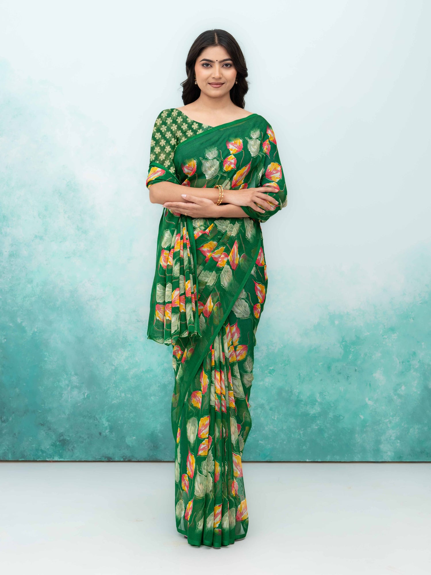 Green Chiffon Saree