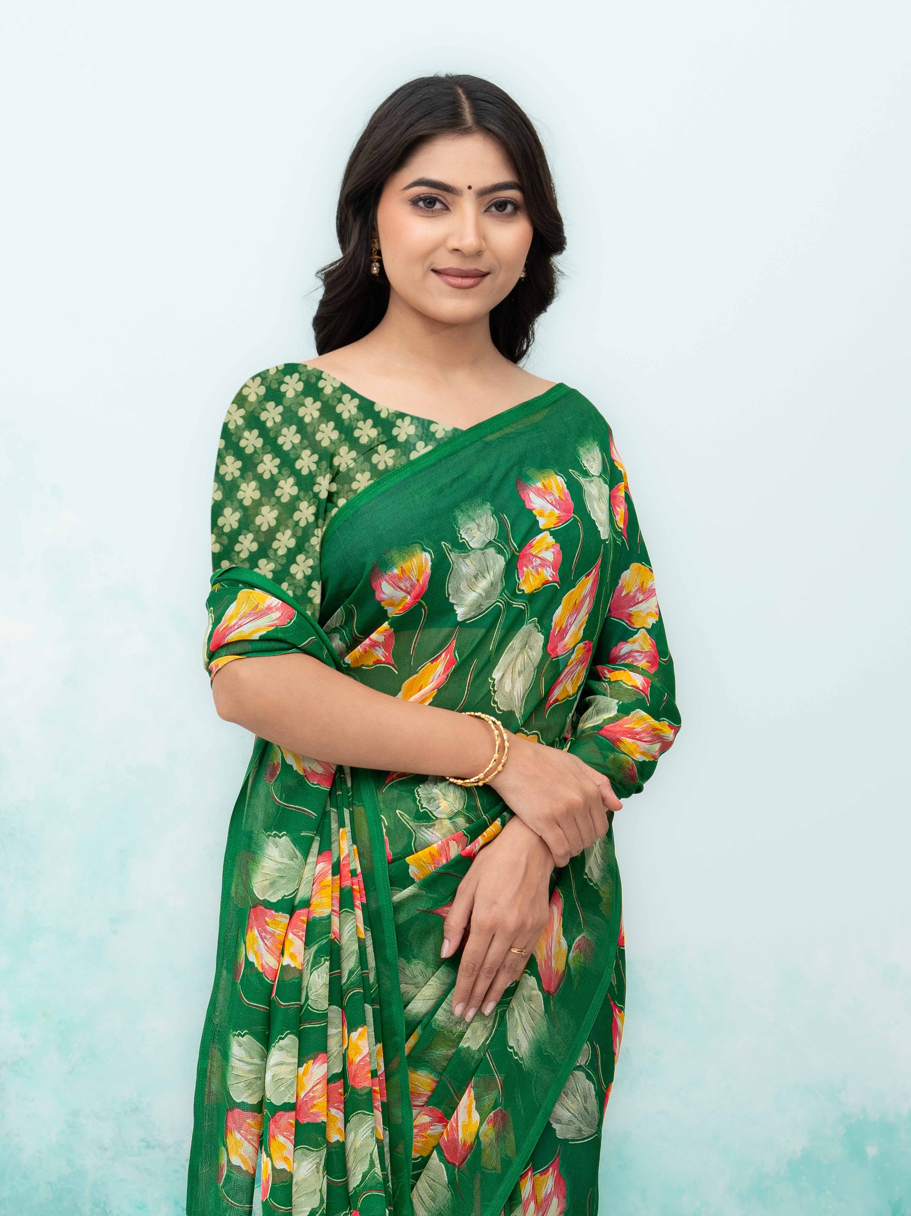 Green Chiffon Saree