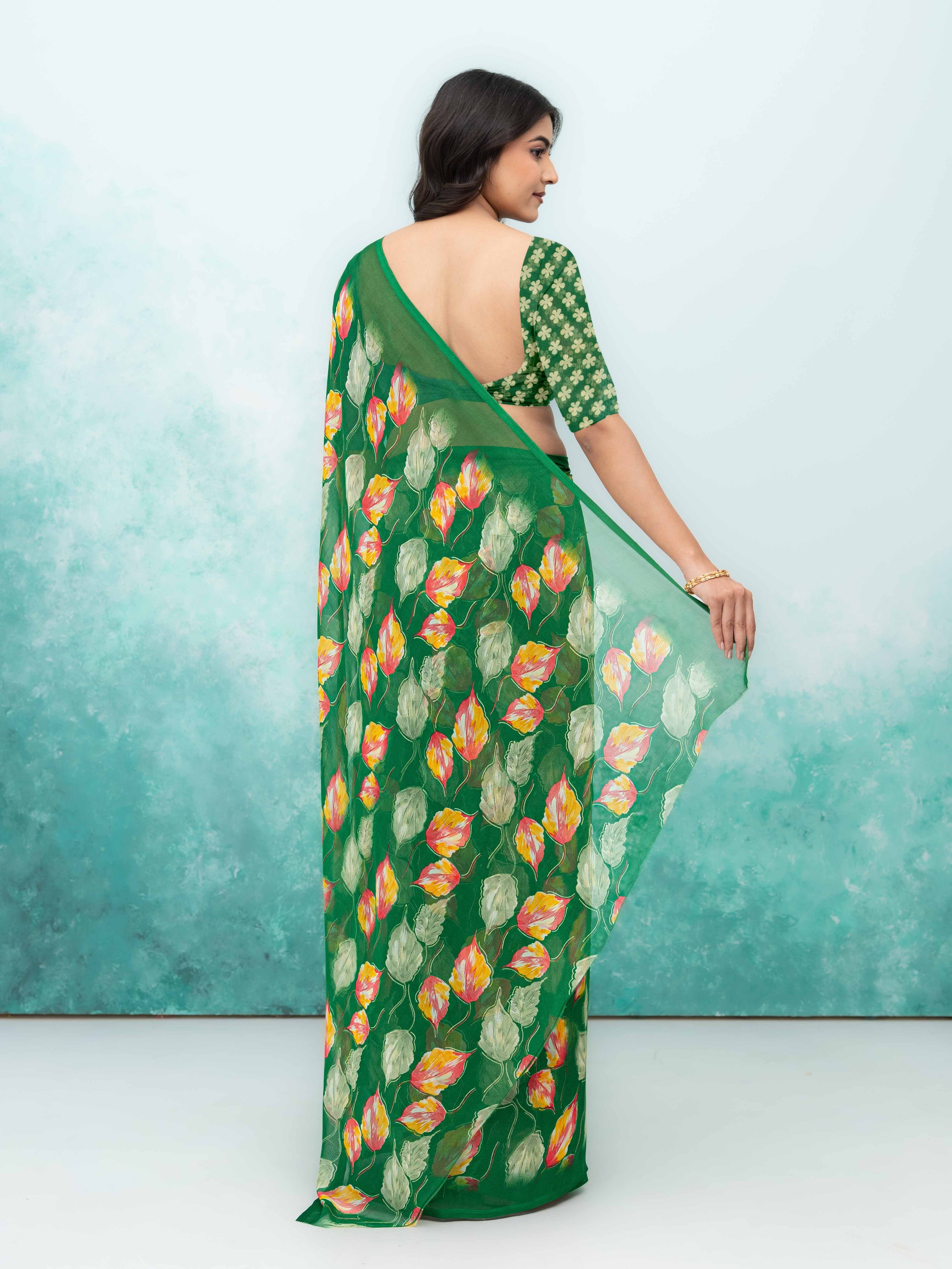 Green Chiffon Saree