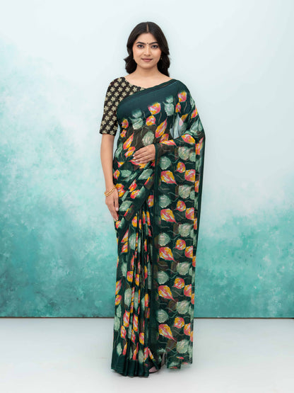 Bottle Green Chiffon Saree