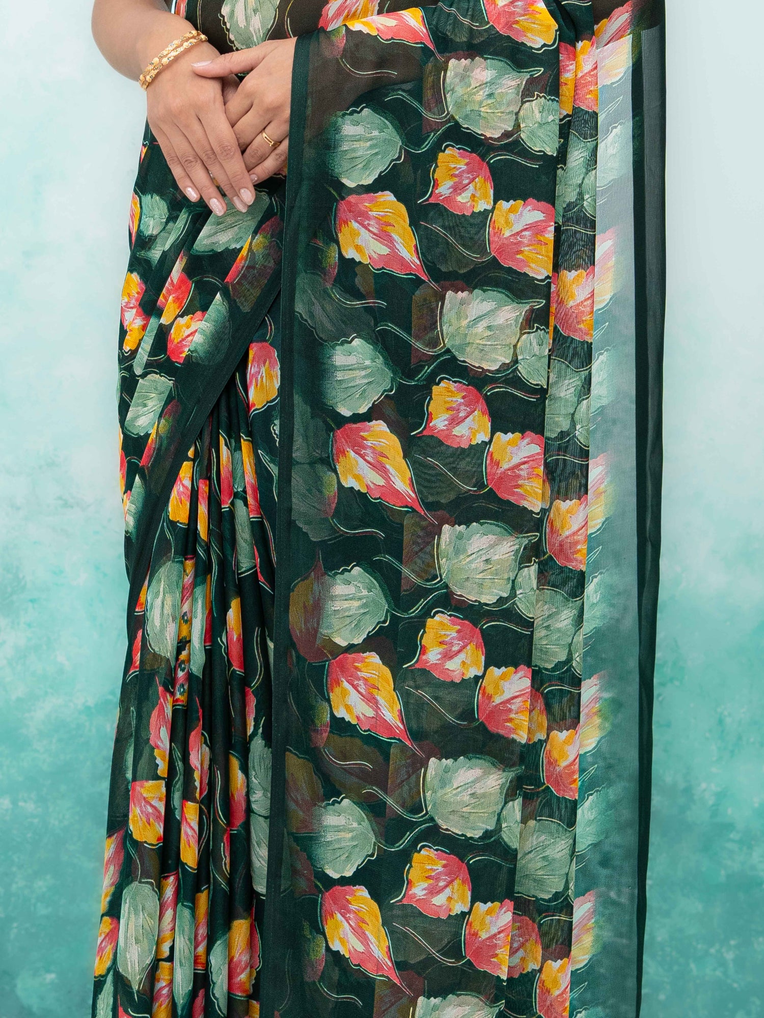 Bottle Green Chiffon Saree