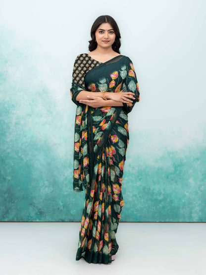 Bottle Green Chiffon Saree
