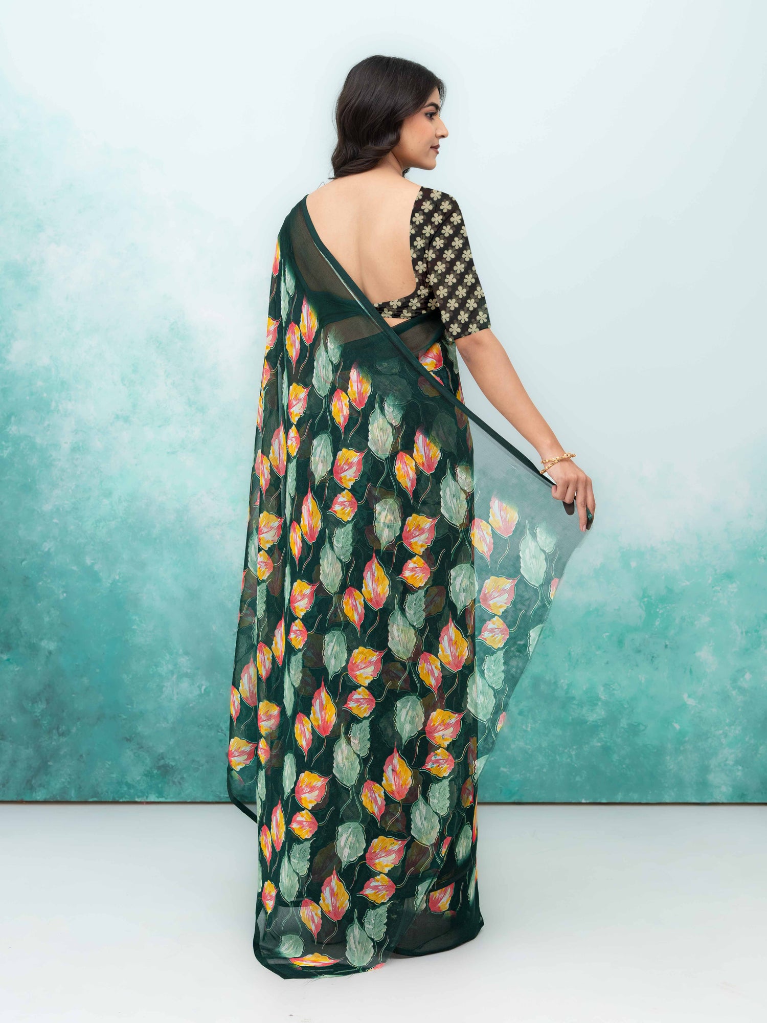 Bottle Green Chiffon Saree