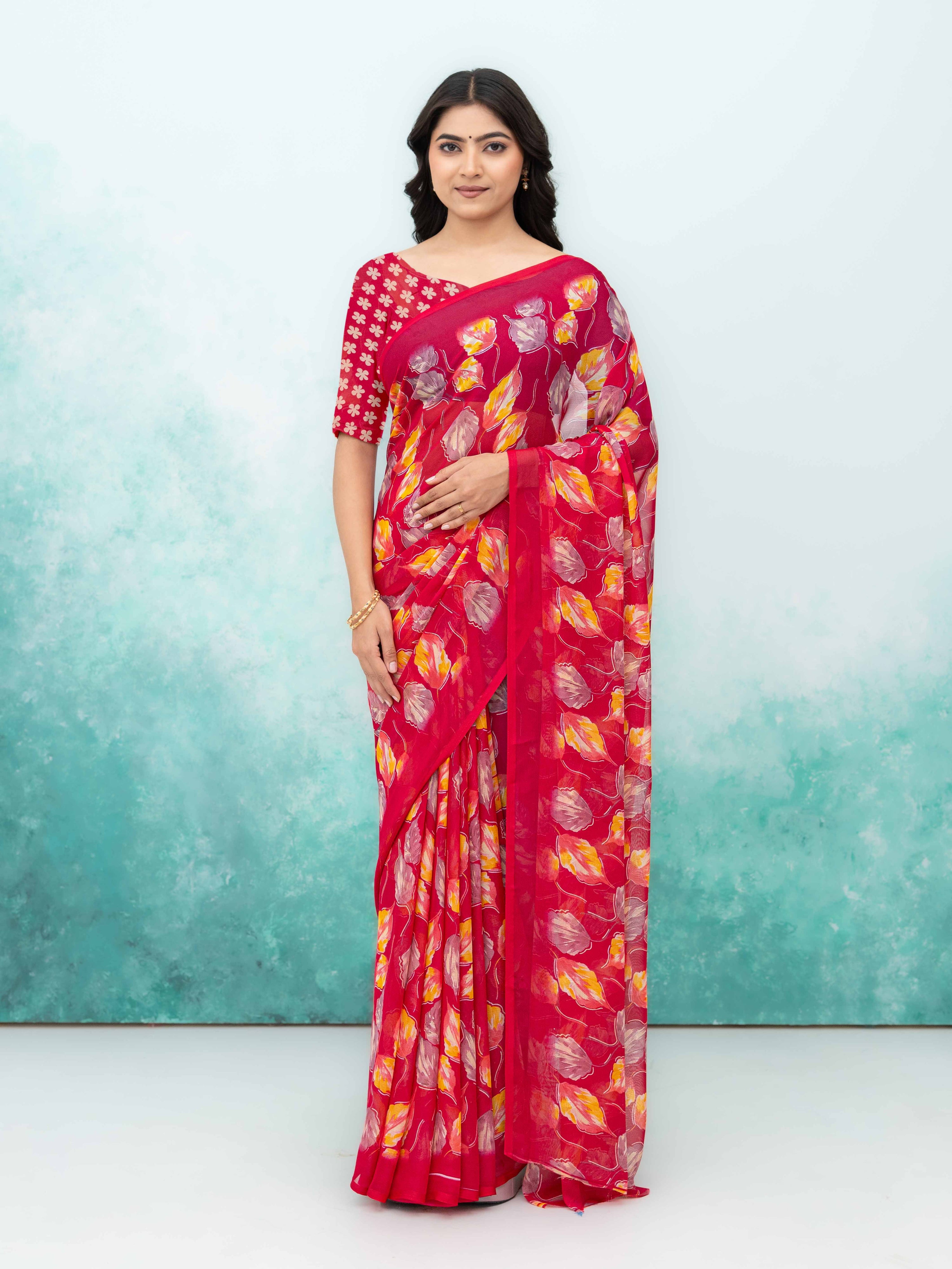 Pink Chiffon Saree