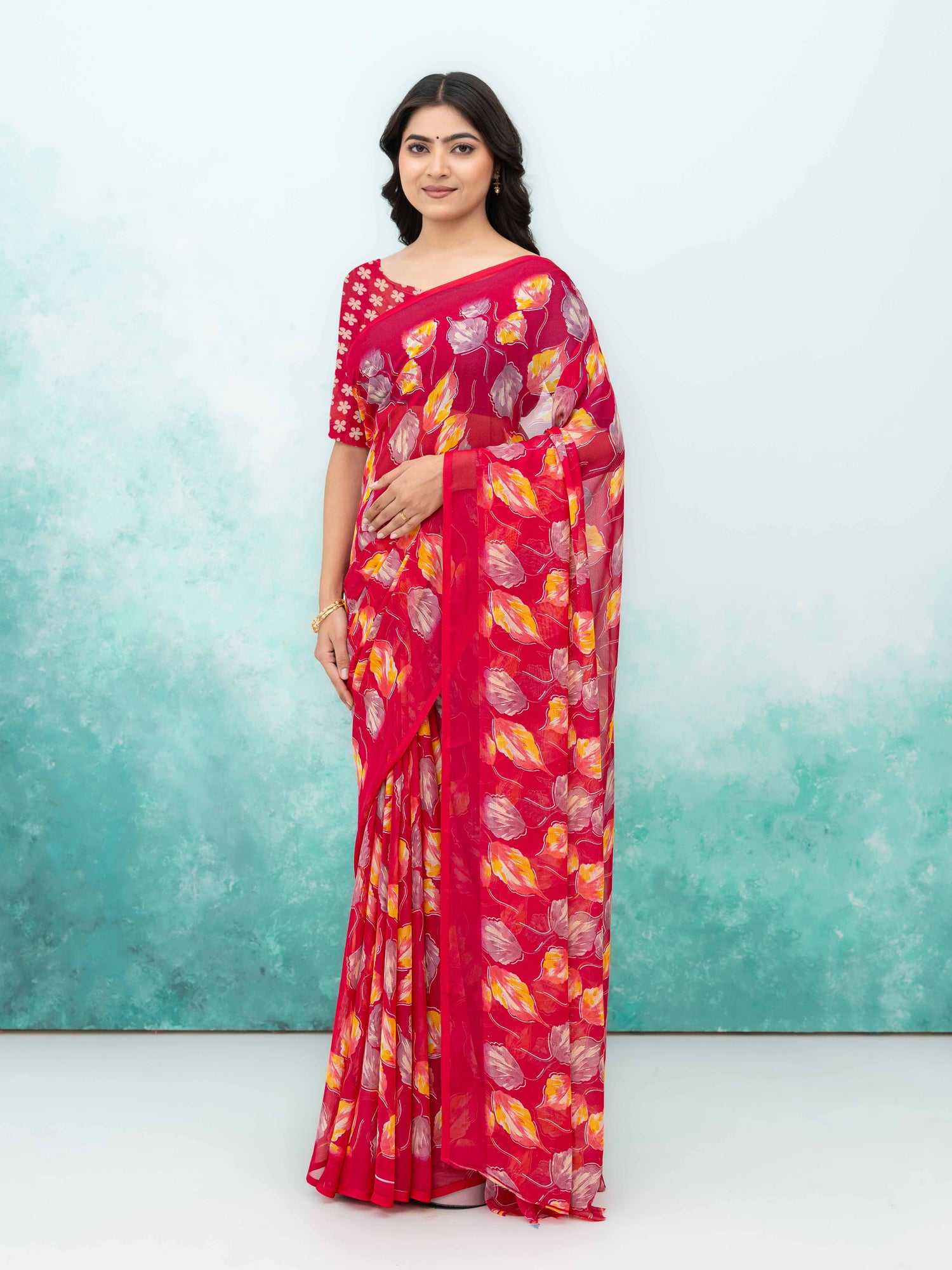 Pink Chiffon Saree