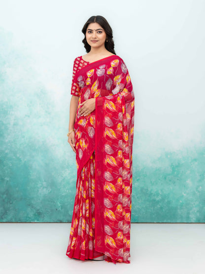 Pink Chiffon Saree