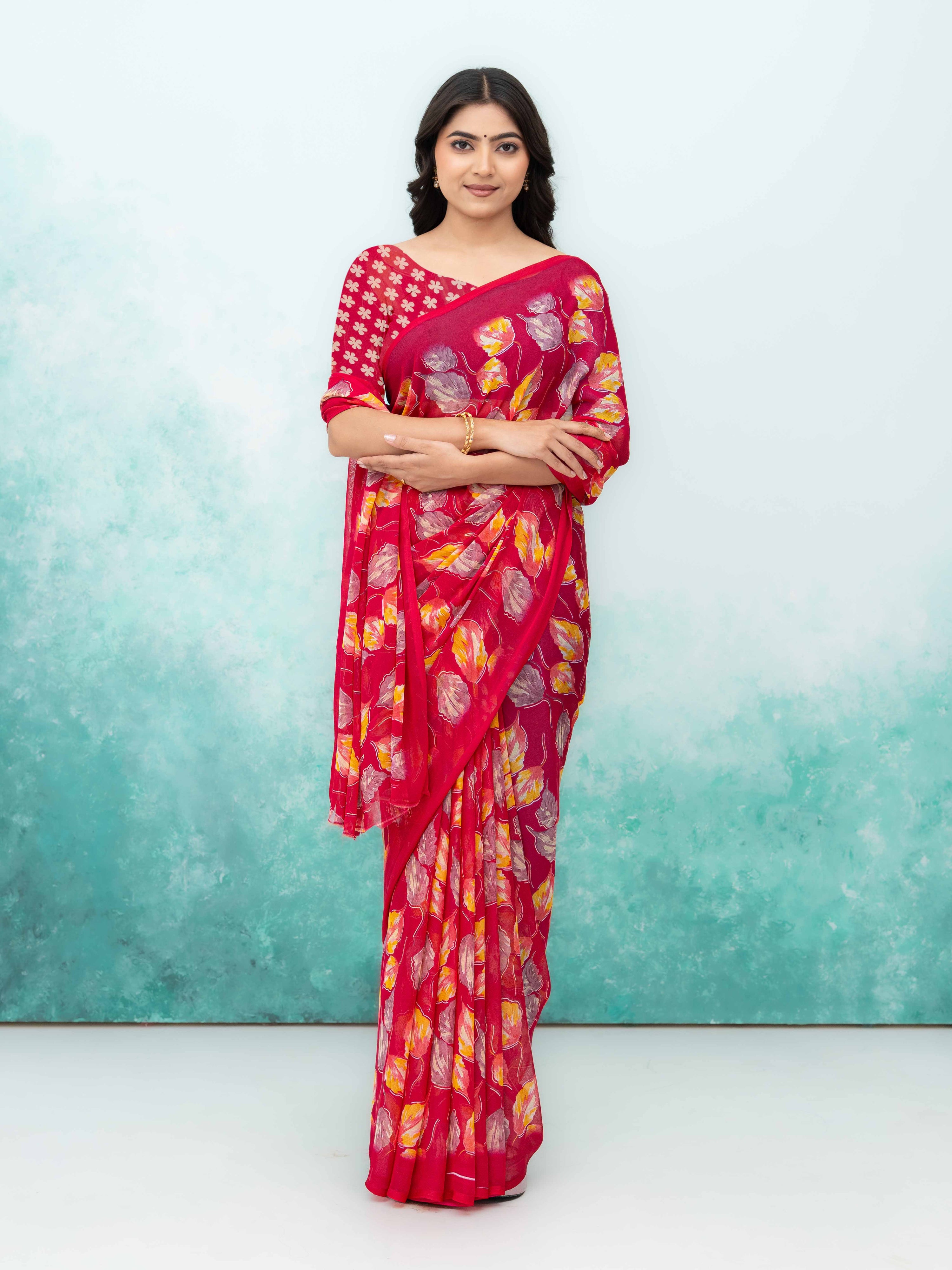 Pink Chiffon Saree