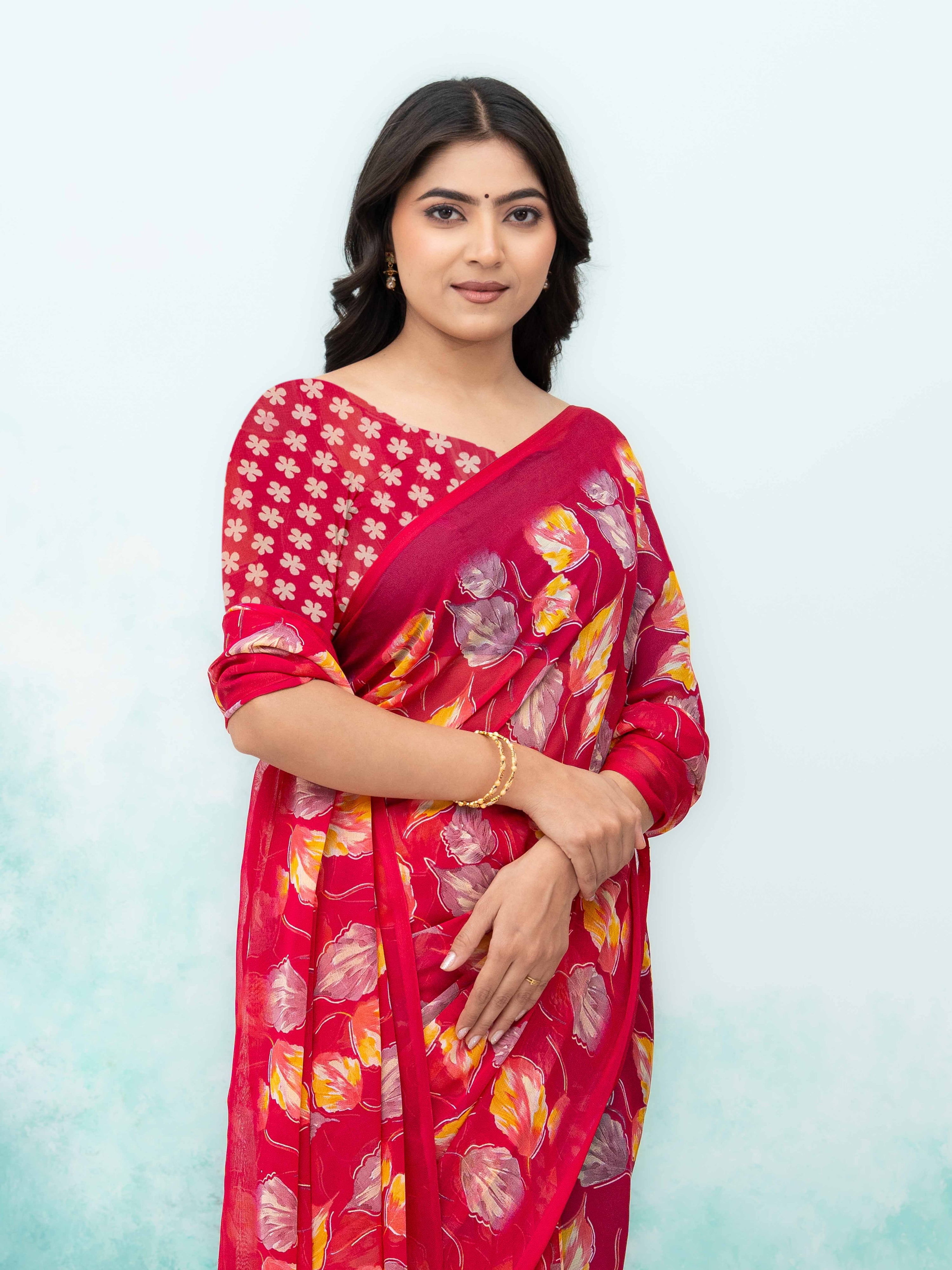 Pink Chiffon Saree