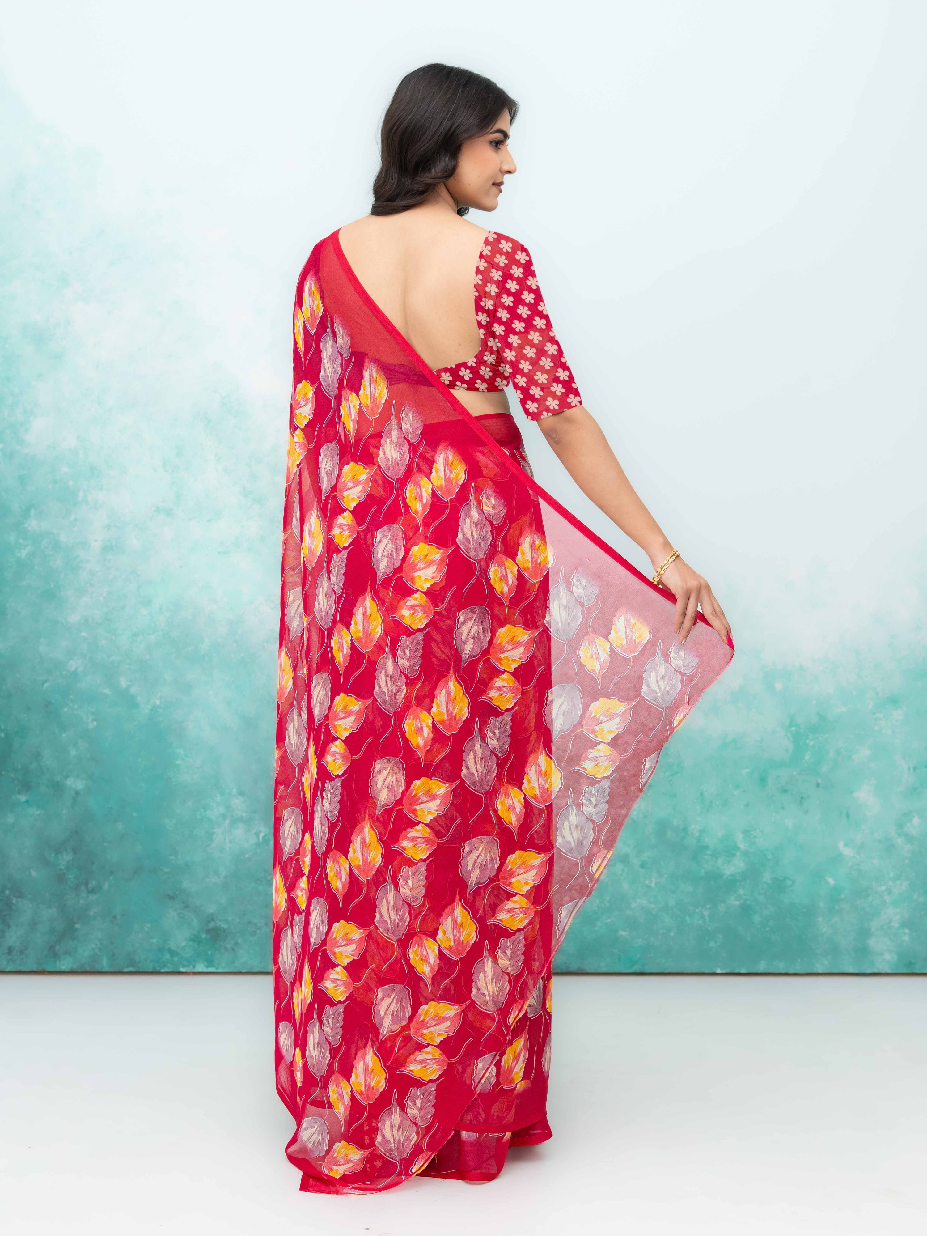 Pink Chiffon Saree