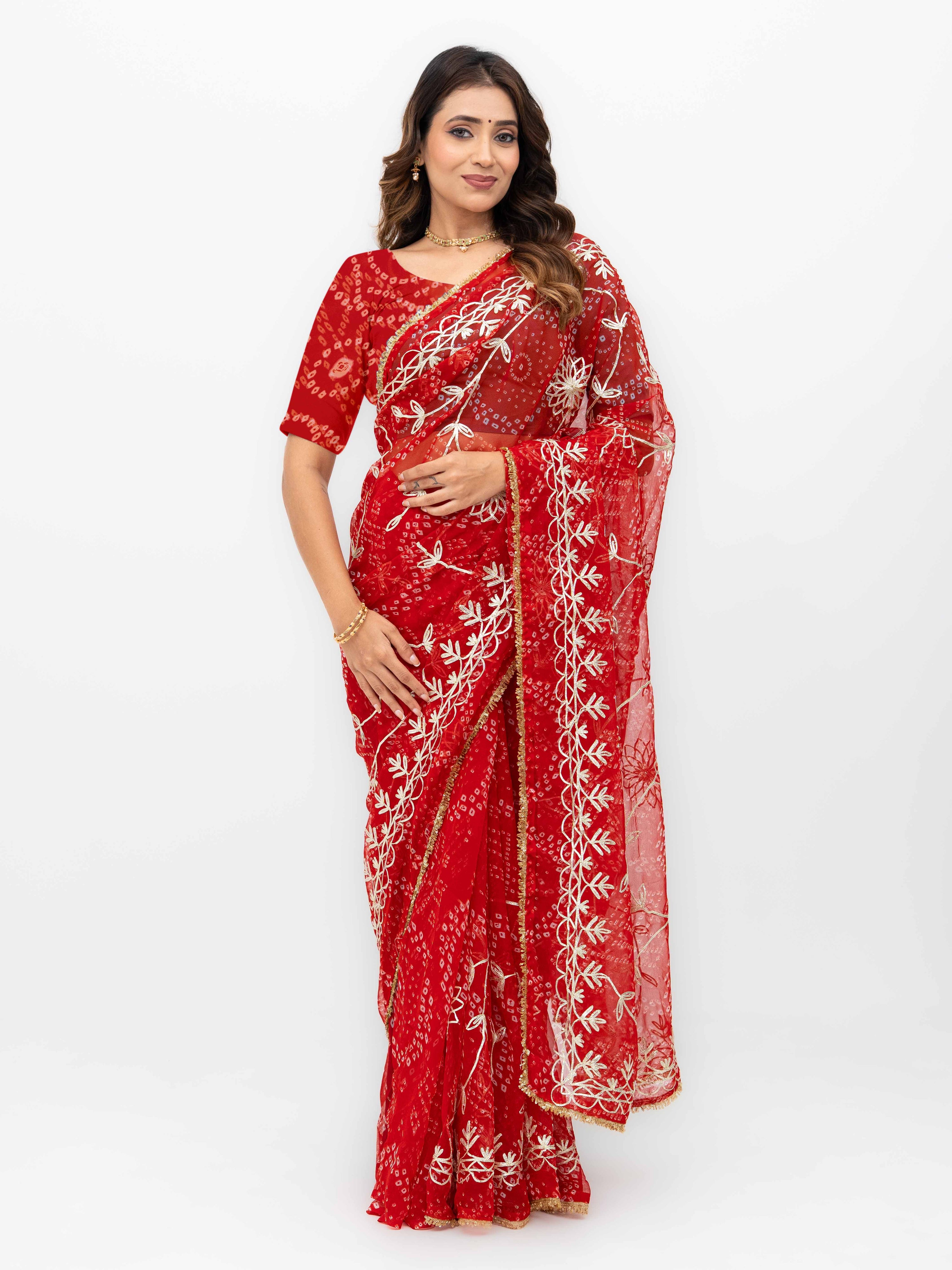 Red Pure Georgette Gotta Bandhej Saree