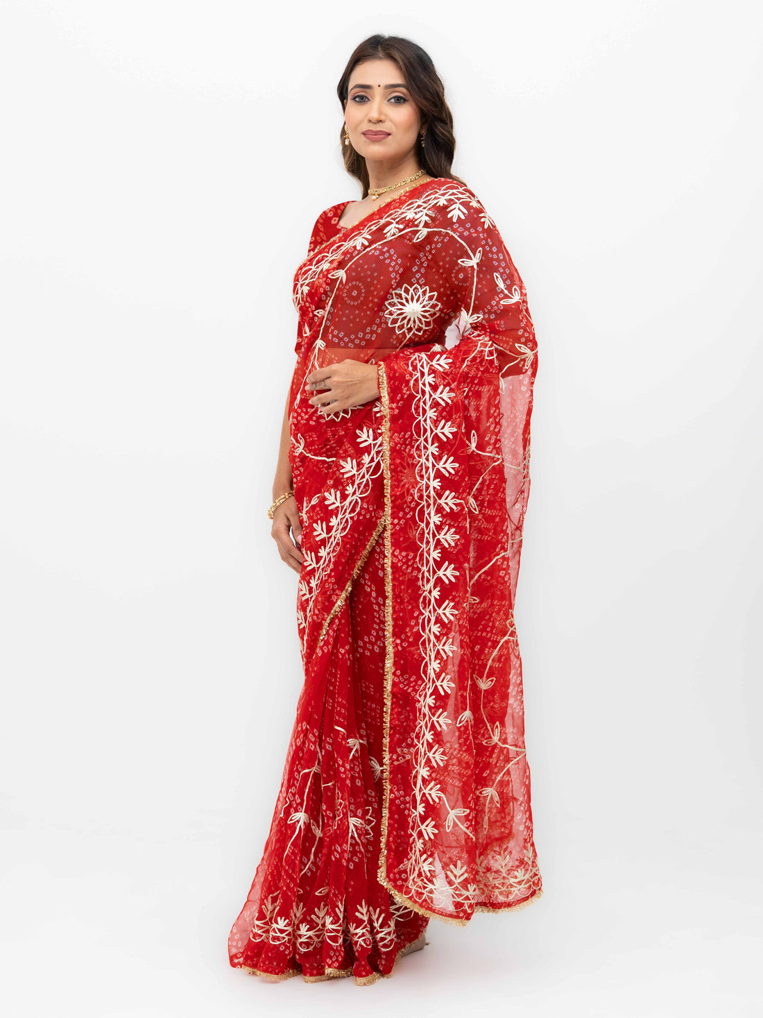 Red Pure Georgette Gotta Bandhej Saree
