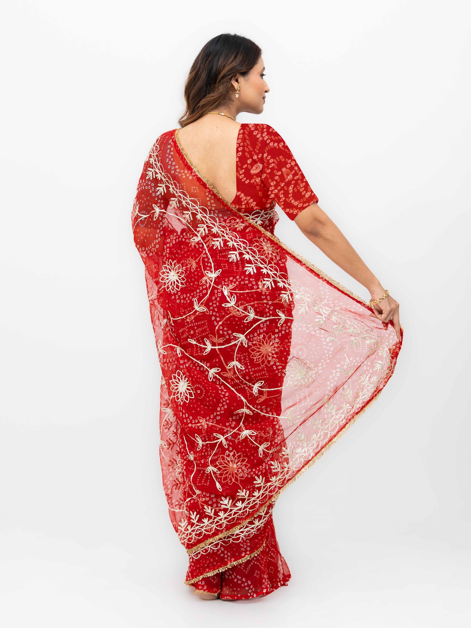 Red Pure Georgette Gotta Bandhej Saree