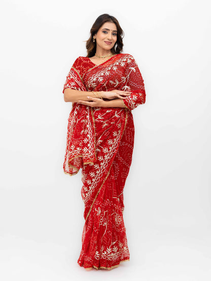Red Pure Georgette Gotta Bandhej Saree