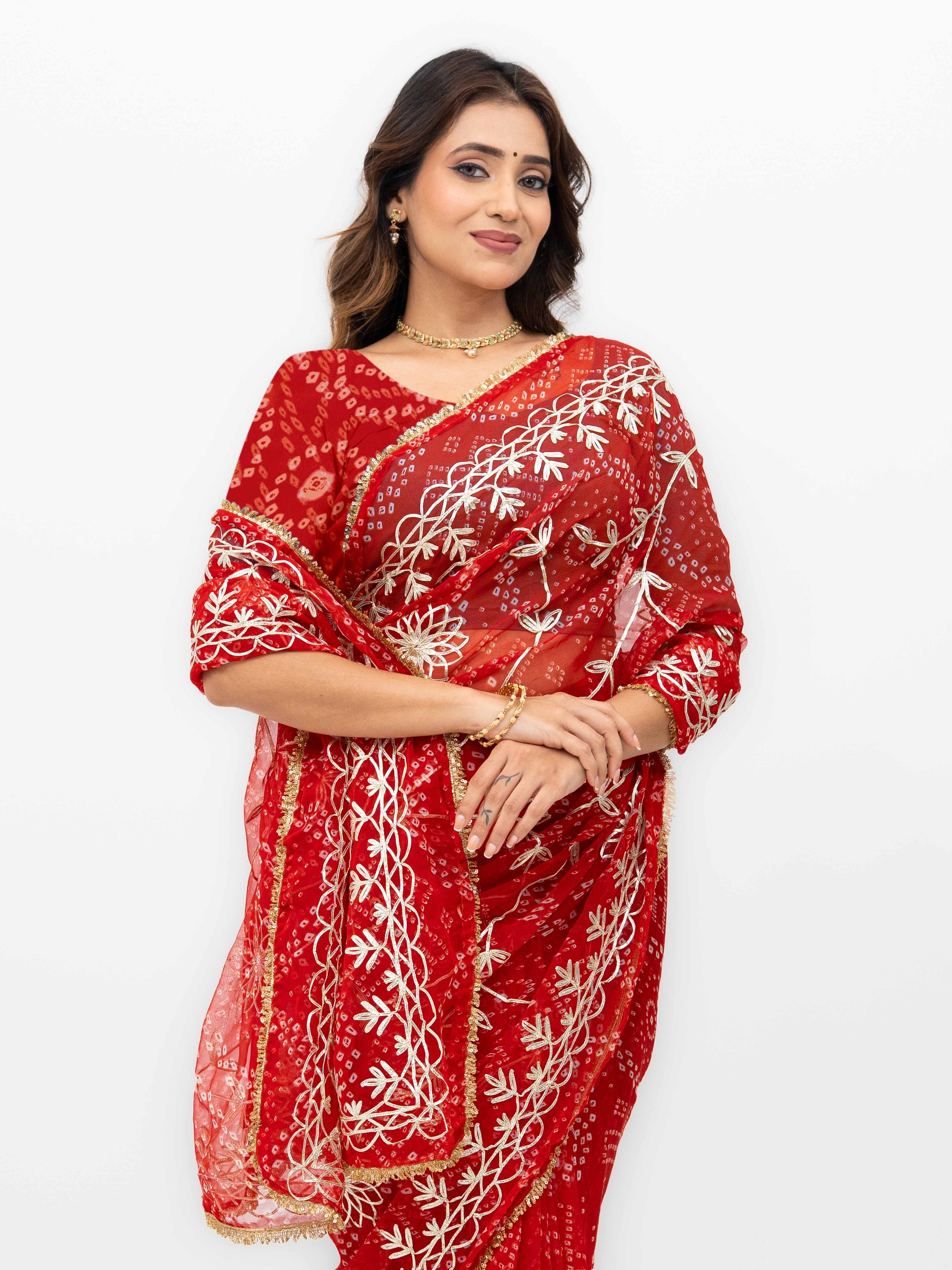 Red Pure Georgette Gotta Bandhej Saree