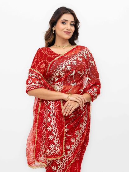Red Pure Georgette Gotta Bandhej Saree