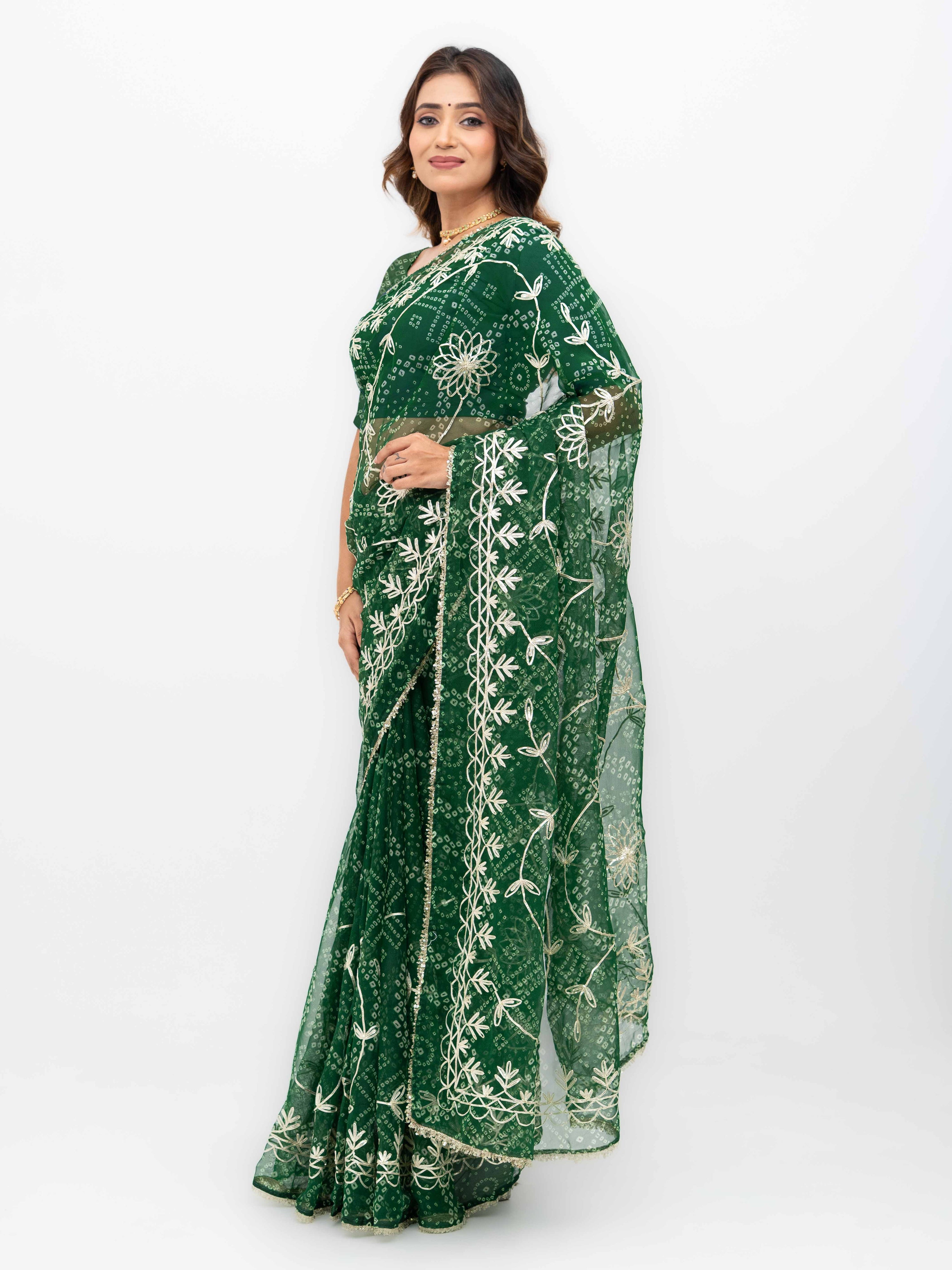 Green Pure Georgette Gotta Bandhej Saree