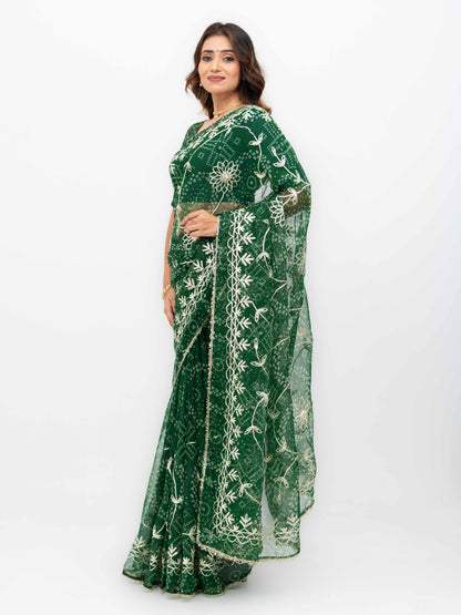 Green Pure Georgette Gotta Bandhej Saree