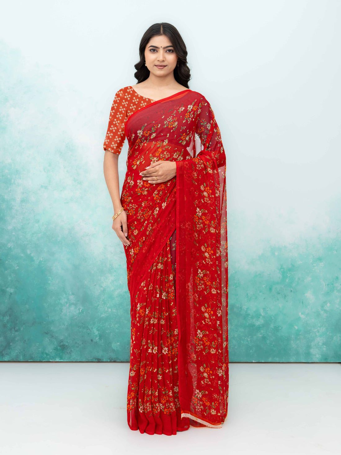 Red Chiffon Saree