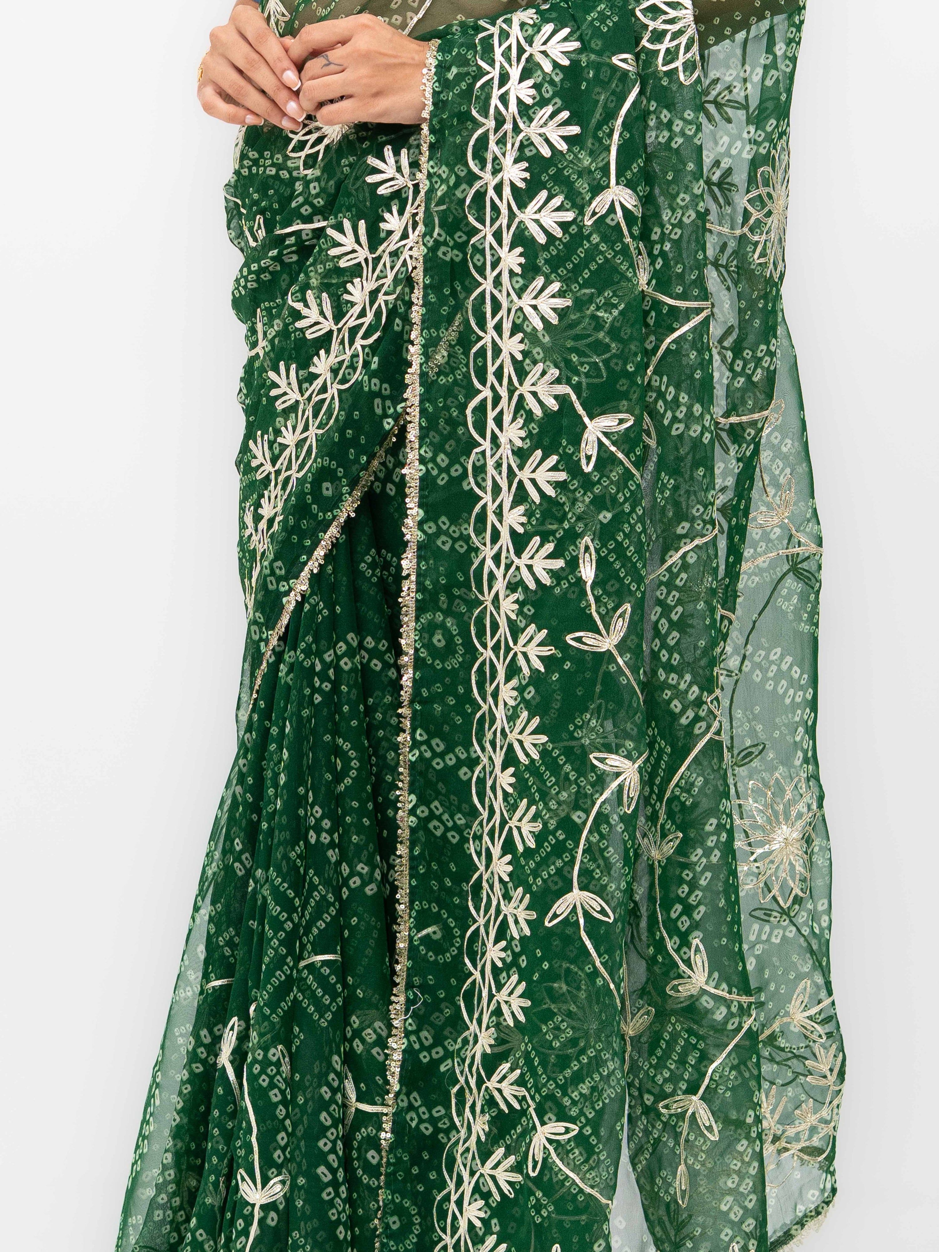 Green Pure Georgette Gotta Bandhej Saree