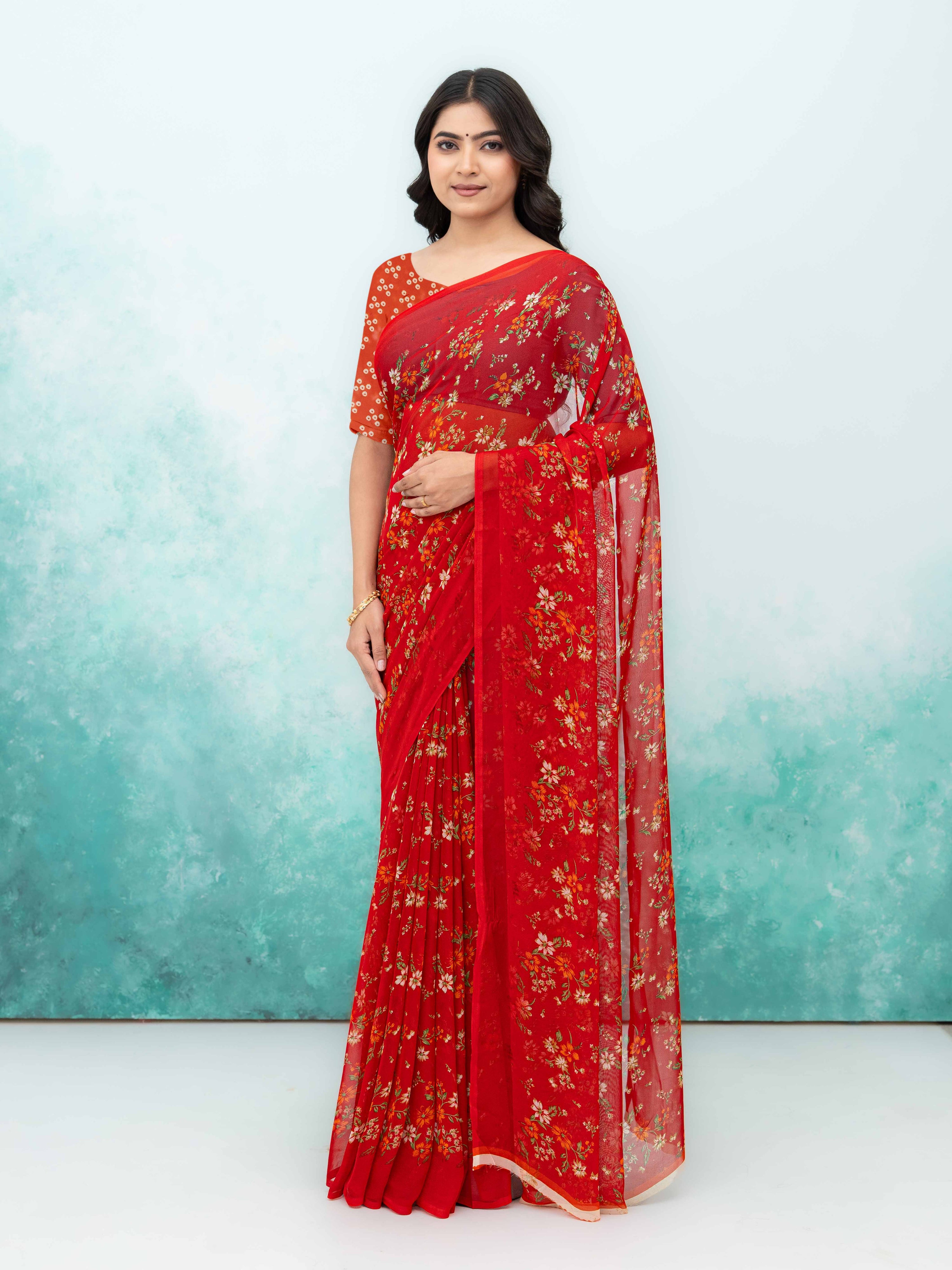 Red Chiffon Saree