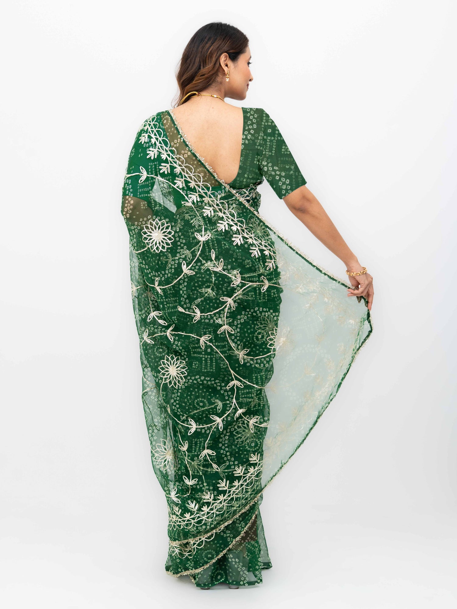 Green Pure Georgette Gotta Bandhej Saree