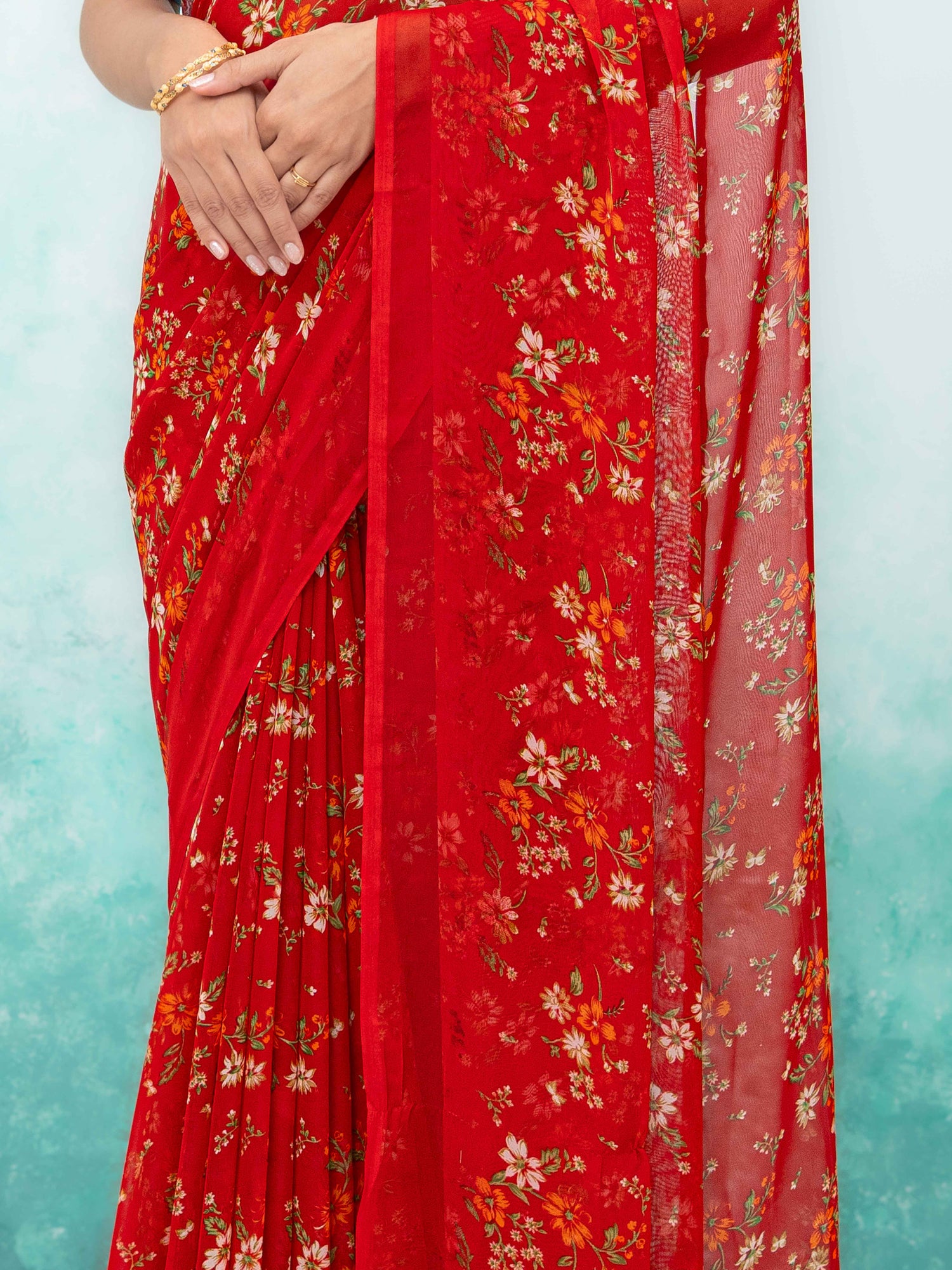 Red Chiffon Saree