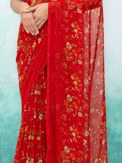 Red Chiffon Saree