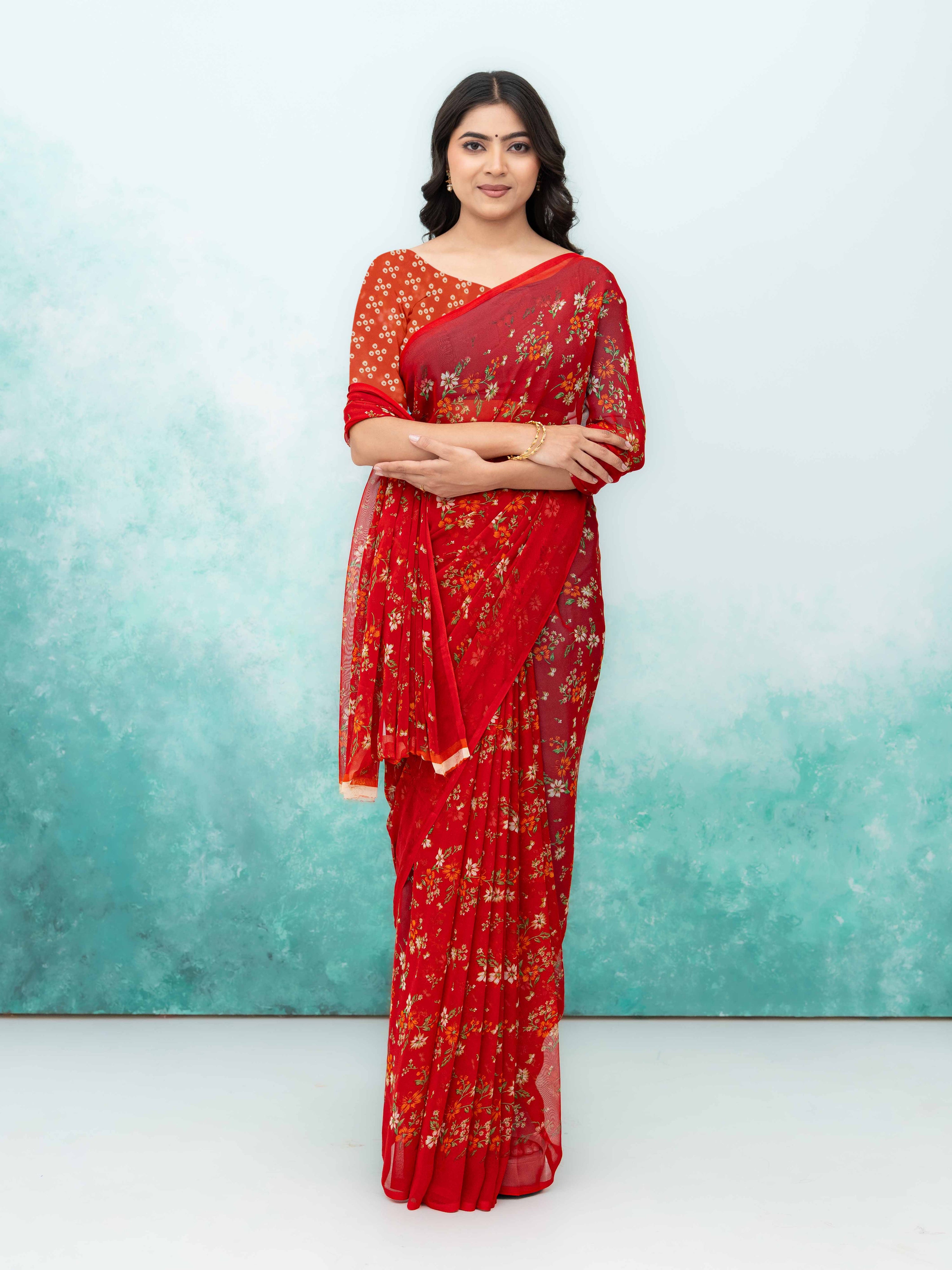 Red Chiffon Saree