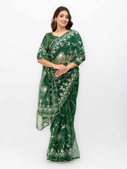 Green Pure Georgette Gotta Bandhej Saree