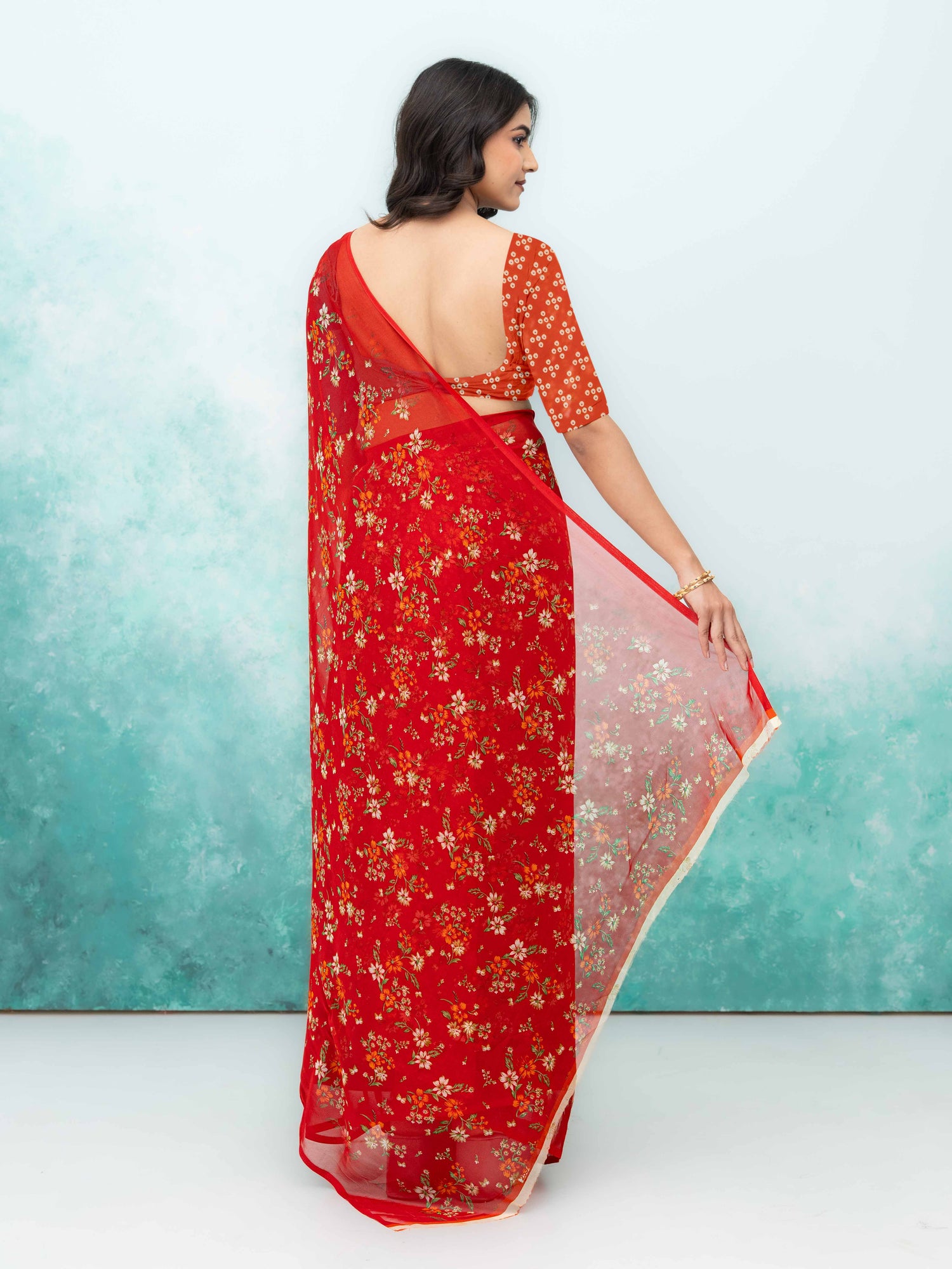 Red Chiffon Saree