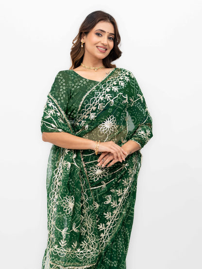Green Pure Georgette Gotta Bandhej Saree